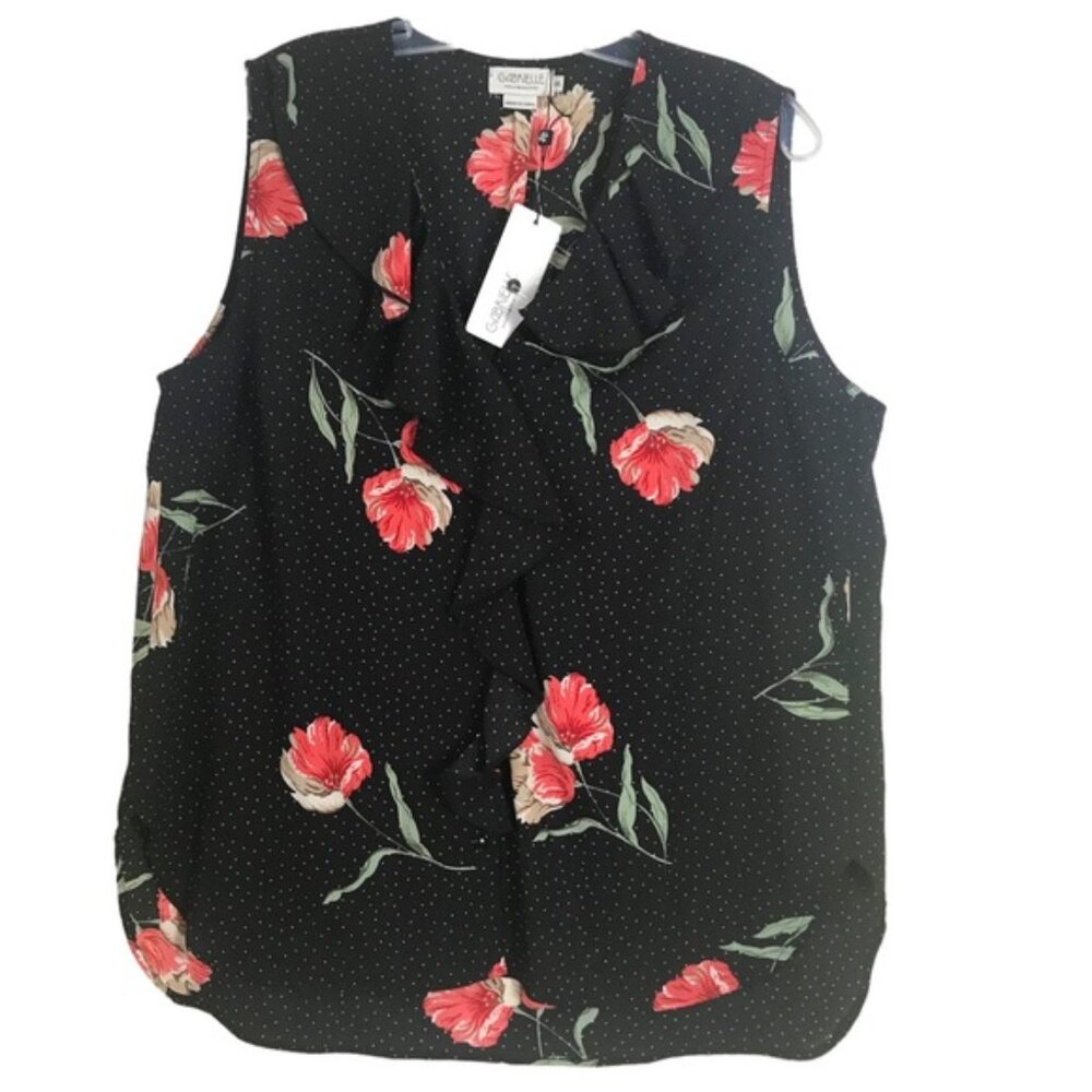 Molly Bracken Gabrielle NEW Floral Ruffle Blouse Top Sleeveless Buttons Slits 2X